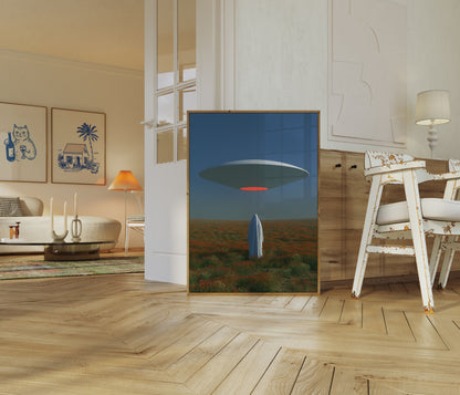 UFO-ontmoeting Boven Wildebloemenveld Poster