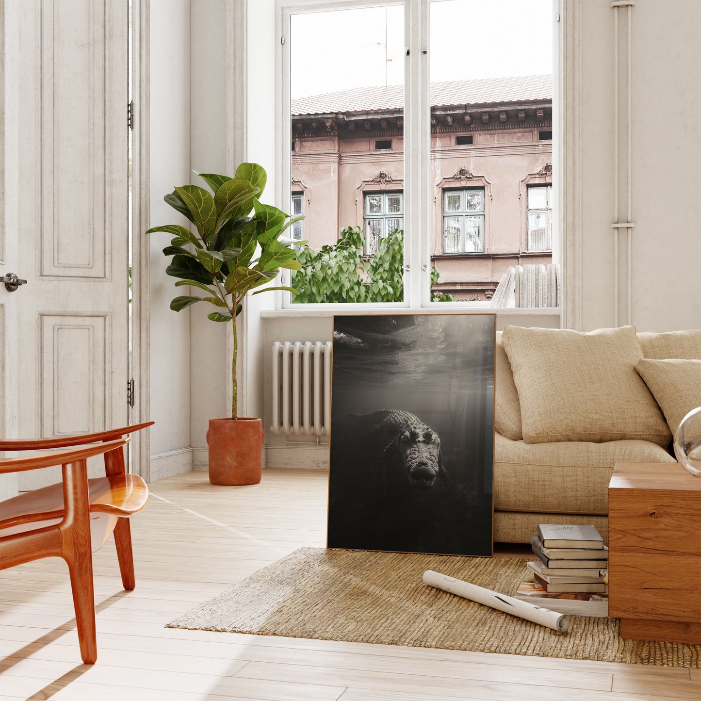 Underwater Predator Black and White Poster