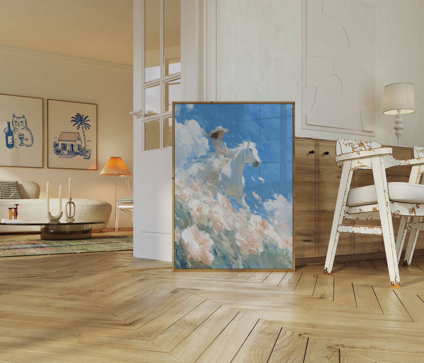 Dreamy White Horse Meadow Poster