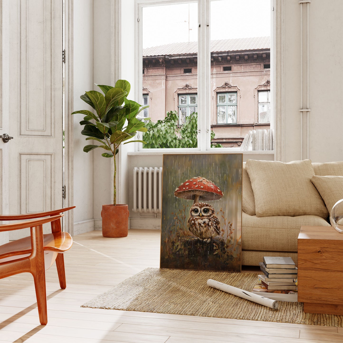 Plakat med Regnvær Ugle Under Sopp