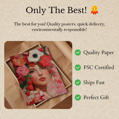 Strawberry Rose Flower Portrait Poster