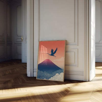 Póster de la serena grulla del monte Fuji