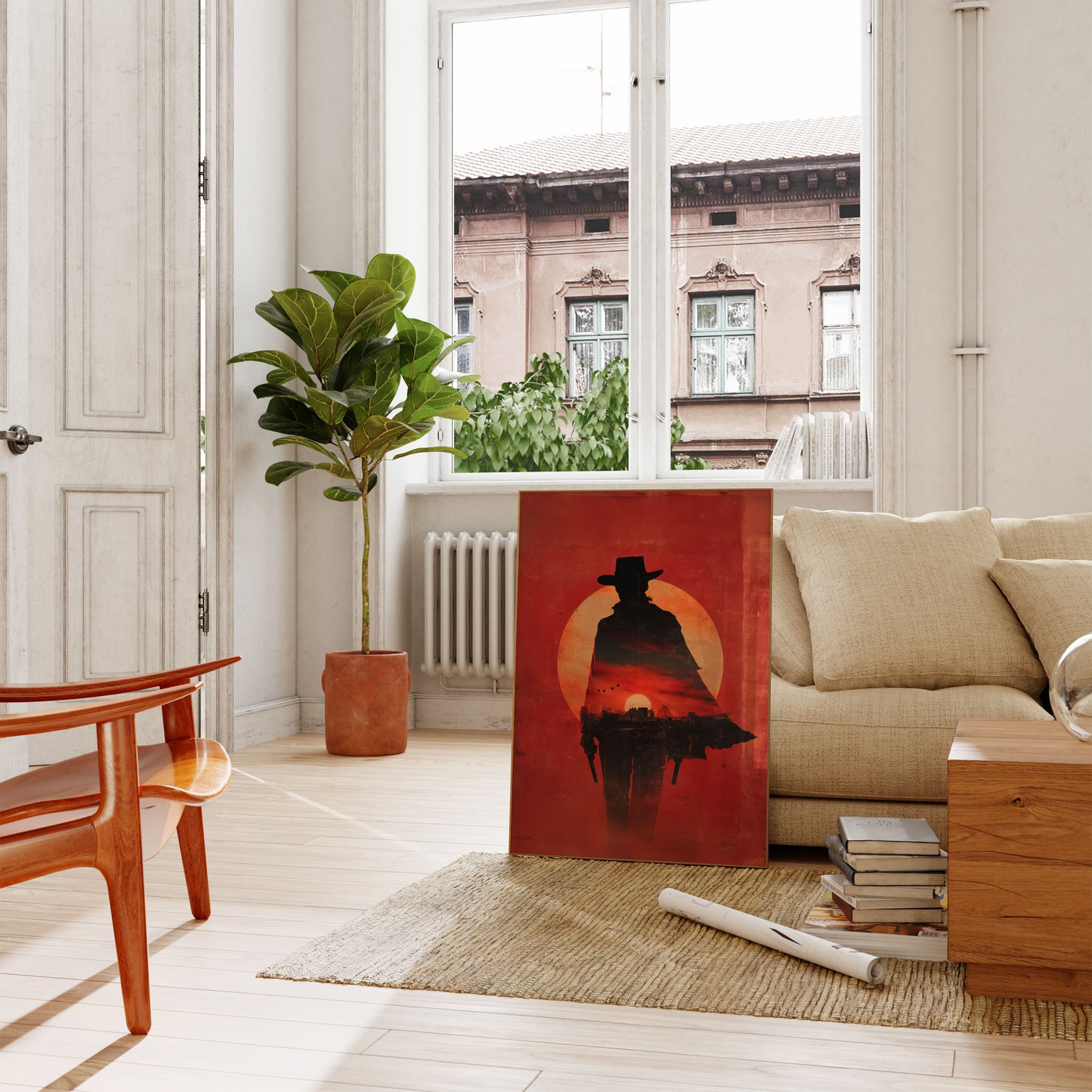 Sylwetka Kowboja o Zachodzie Słońca