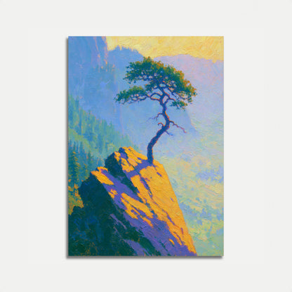 Affiche : Arbre solitaire sur pic montagneux