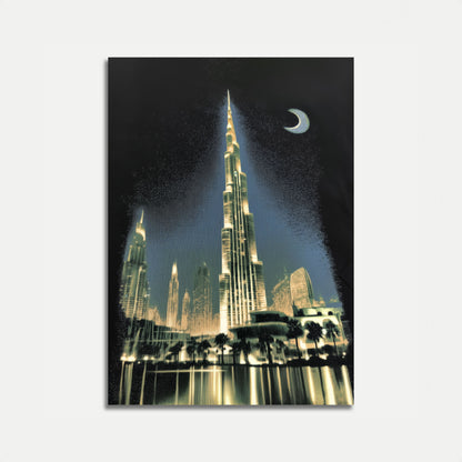 Poster Skyline di Dubai Notte Luna