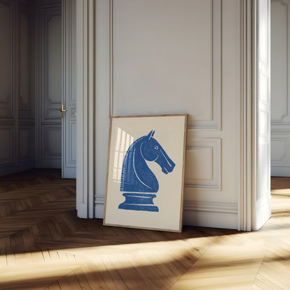 Blue Knight Chess Piece Poster