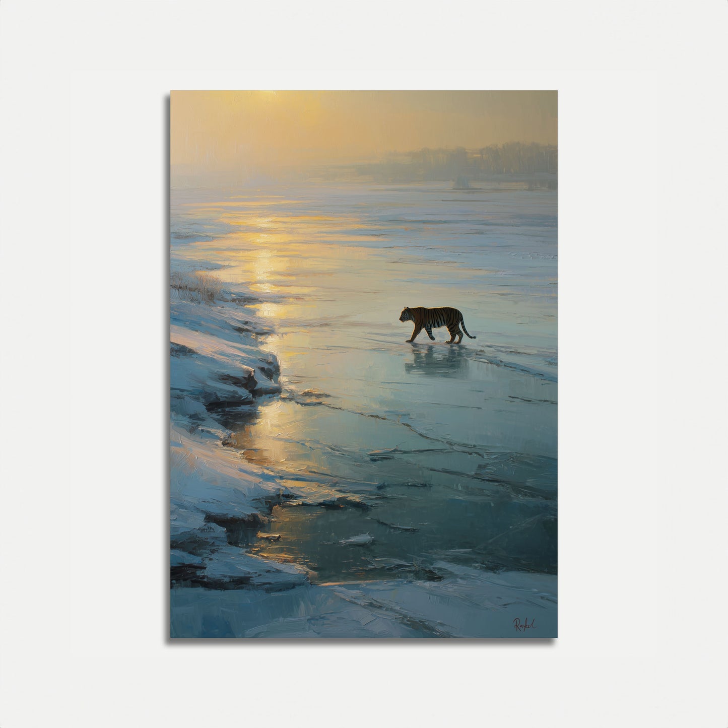 Tiger Crossing Frozen River Poster