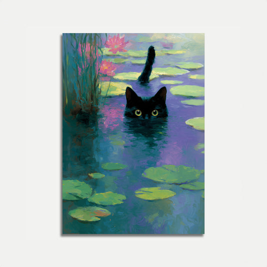 Black Cat Lily Pond Poster