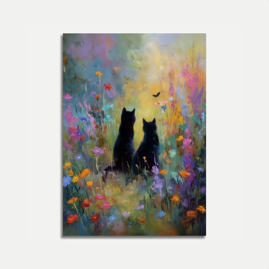 Katzen im magischen Blumengarten-Poster