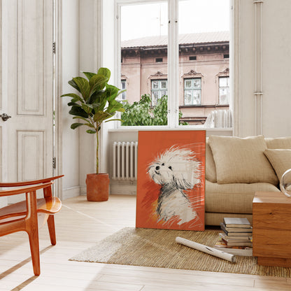 Affiche de croquis de chien blanc duveteux