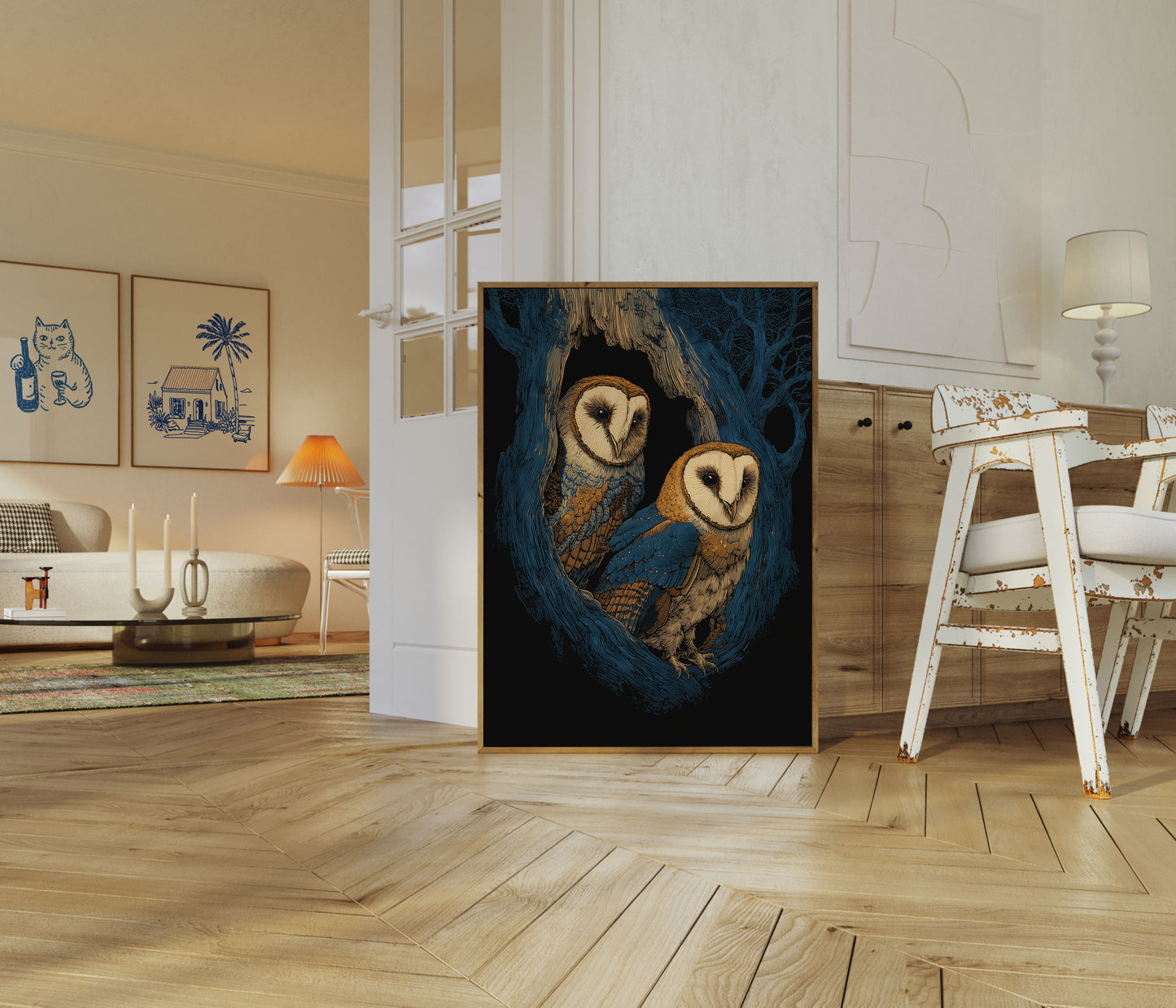 Barn Owls in Tree Hollow Poster