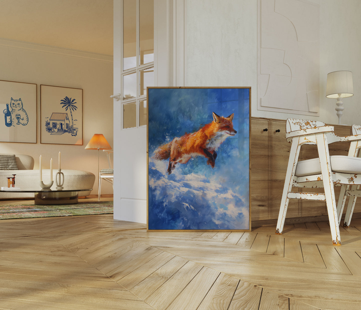 Fox Leaping Through Clouds Poster