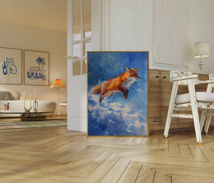 Fox Leaping Through Clouds Poster