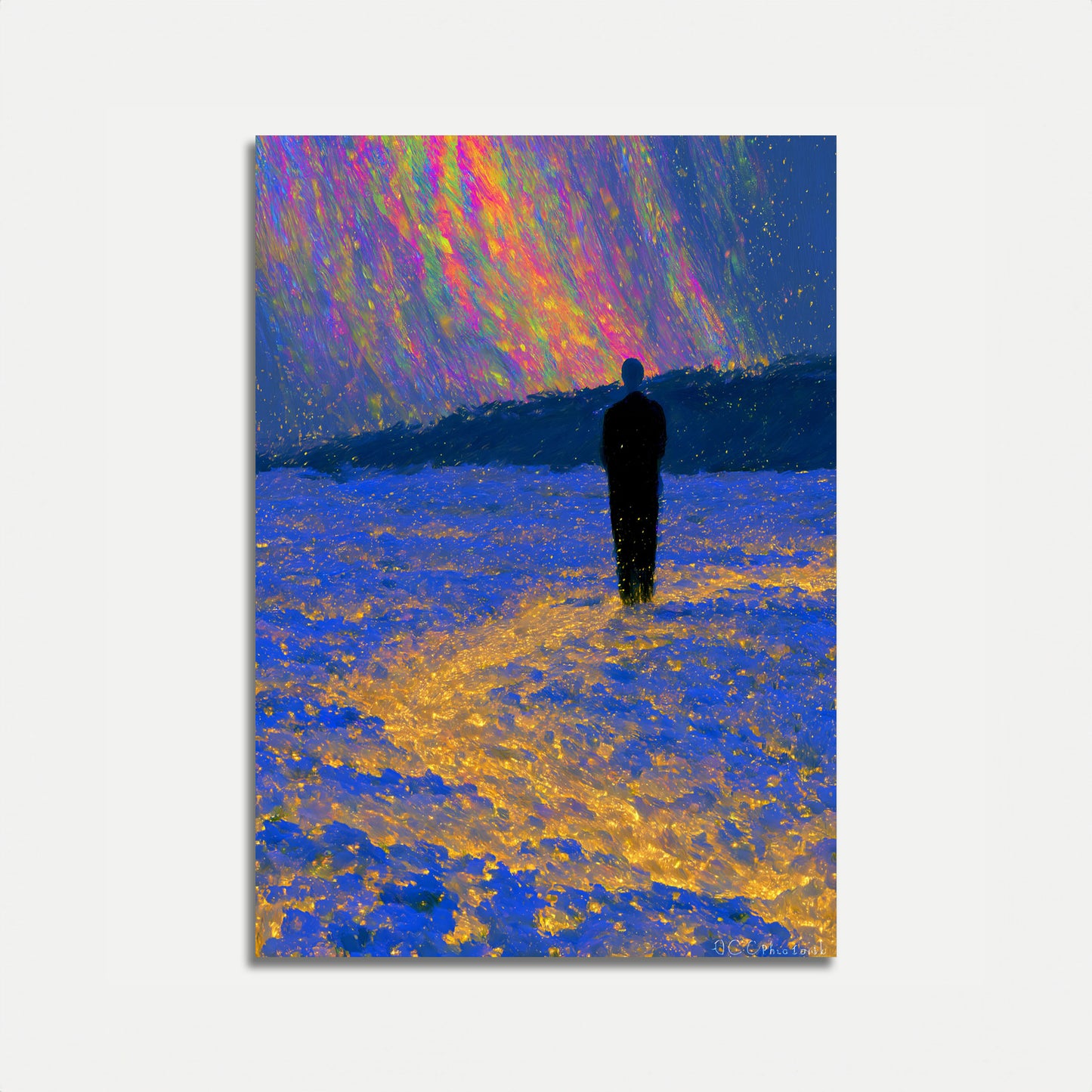 Cosmic Aurora Beach Contemplation Poster