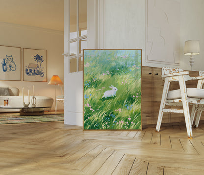 White Rabbit in Wildflower Meadow Poster