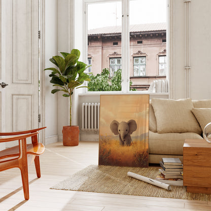 Baby Elephant Golden Fields Poster