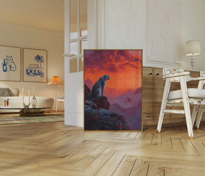 Sneeuwluipaard Berg Zonsondergang Poster
