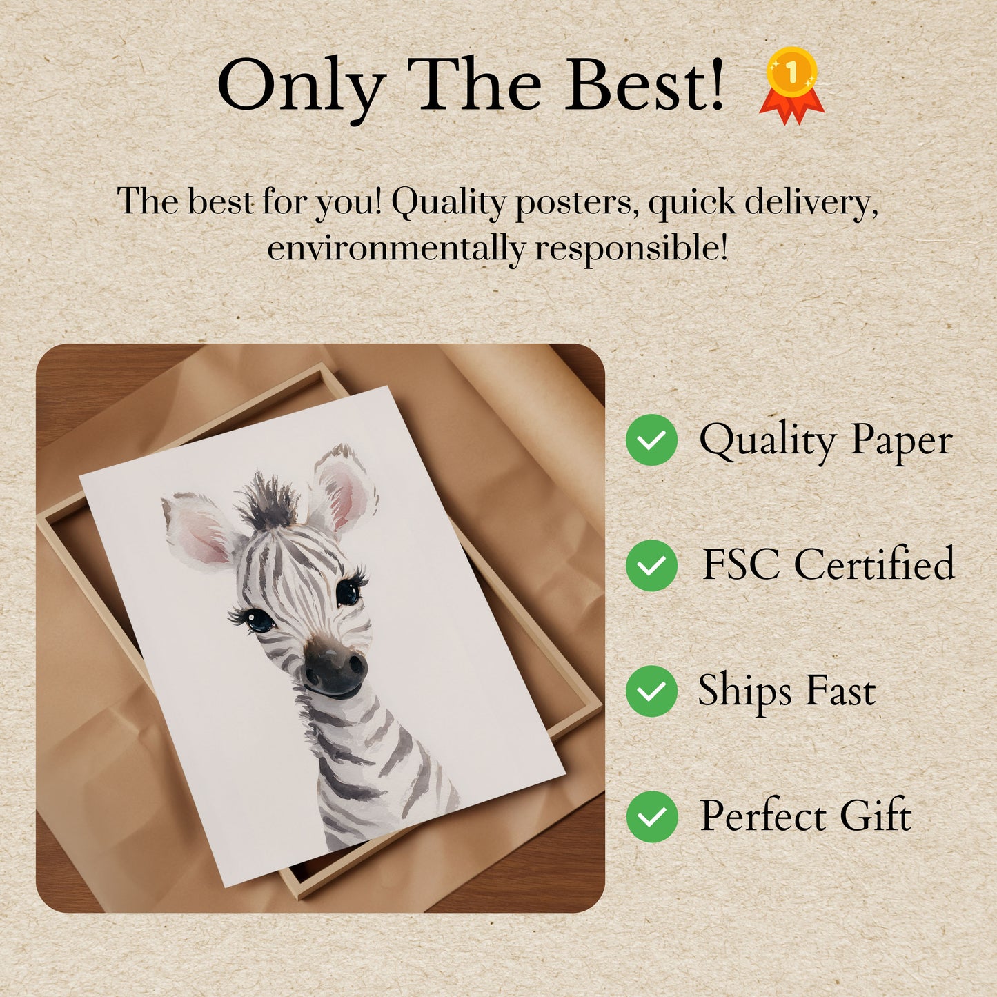 Baby Zebra Watercolor Portrait Poster