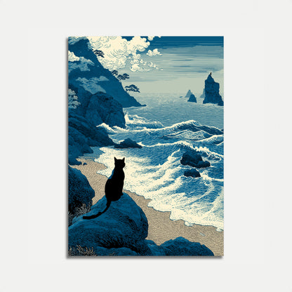 Póster Black Cat Coastal Serenity