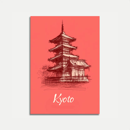 Vintage schets van een Kyoto-tempel poster