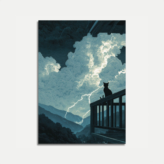 Cat Watching Storm Lightning Poster