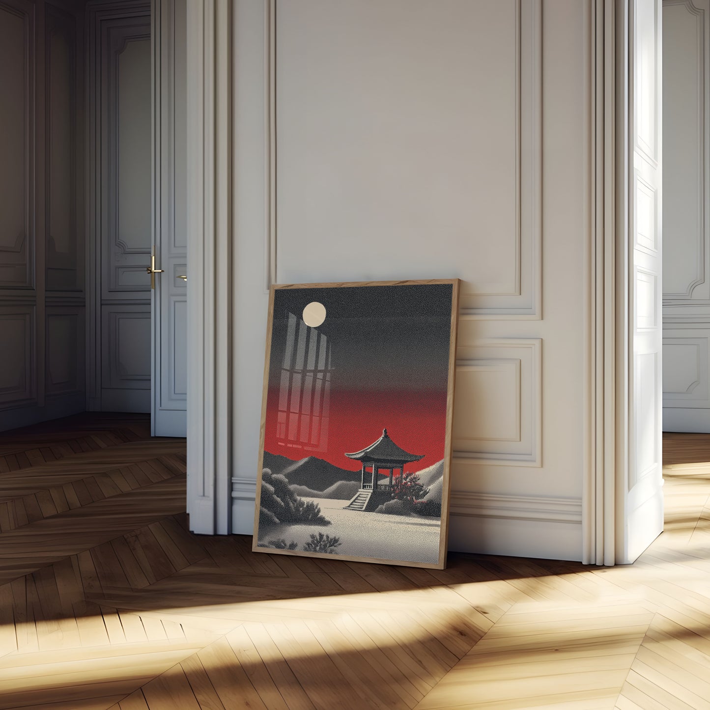 Pagoda Asiatica al Chiaro di Luna Poster