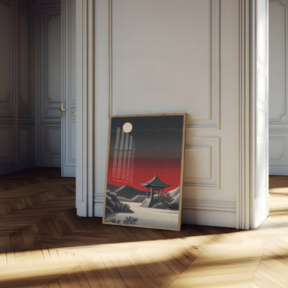 Pagoda Asiatica al Chiaro di Luna Poster
