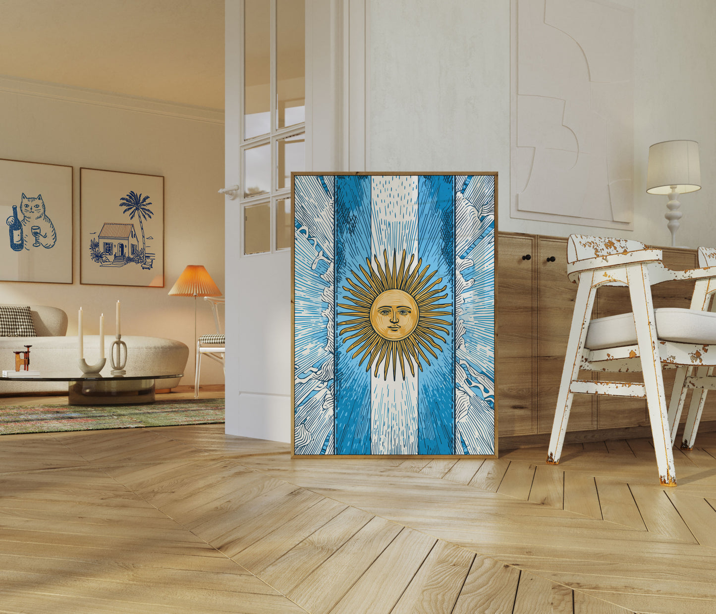 Argentine Flag Sun Burst Poster