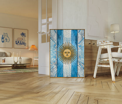 Argentine Flag Sun Burst Poster