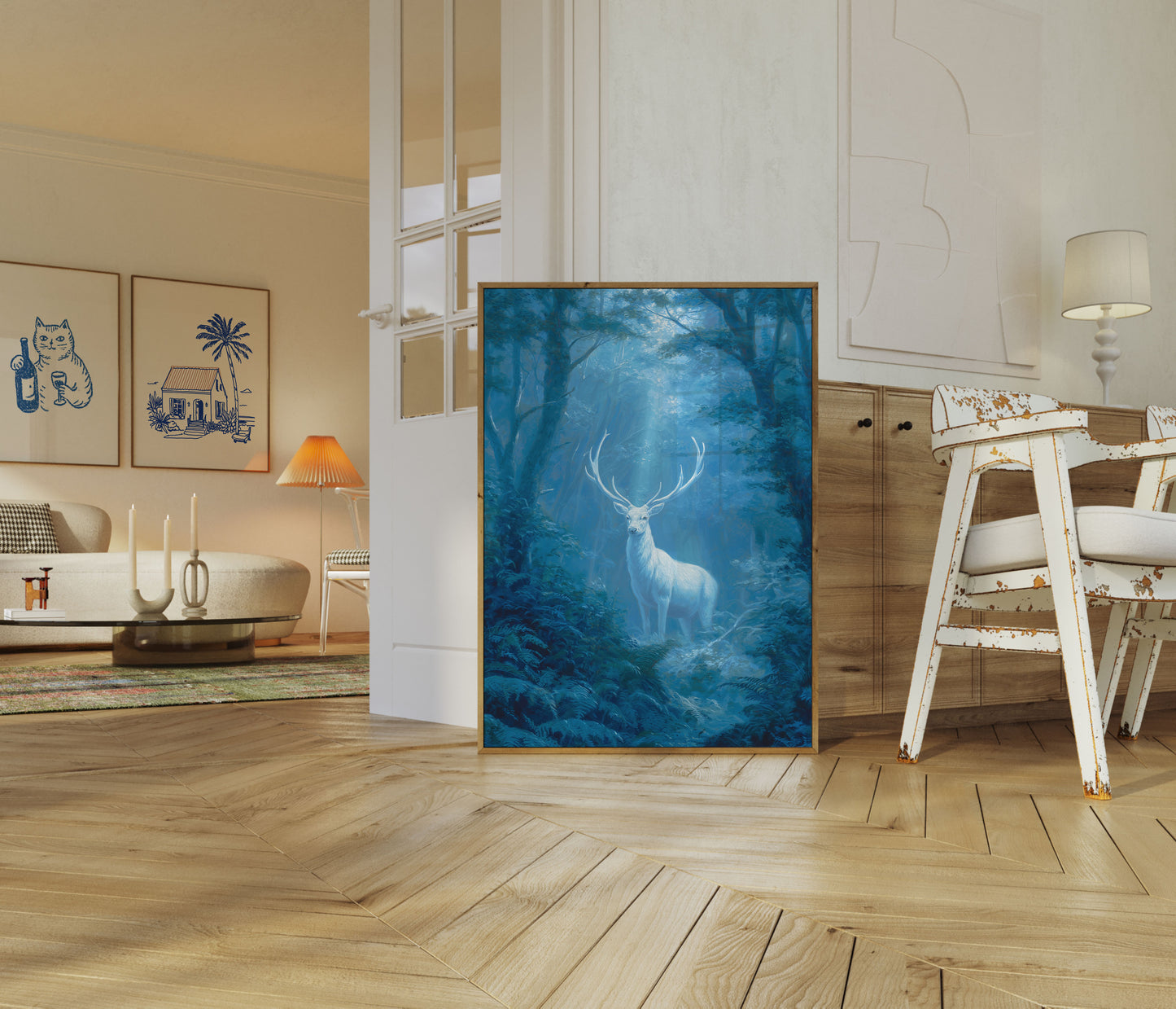 Mystical White Deer Forest Poster