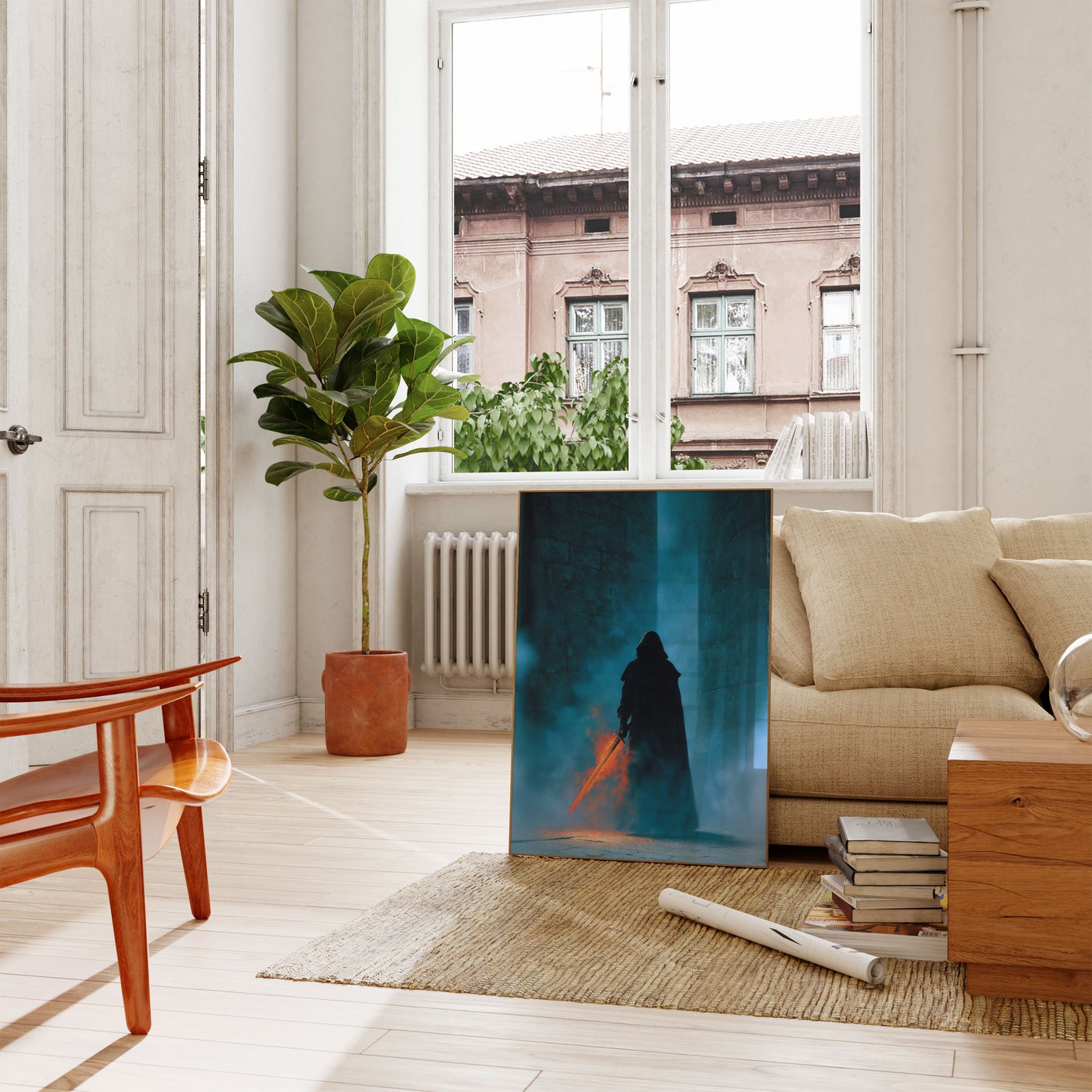 Dark Knight Flaming Sword Poster