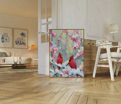 Cardinals Among Spring Blossoms Poster
