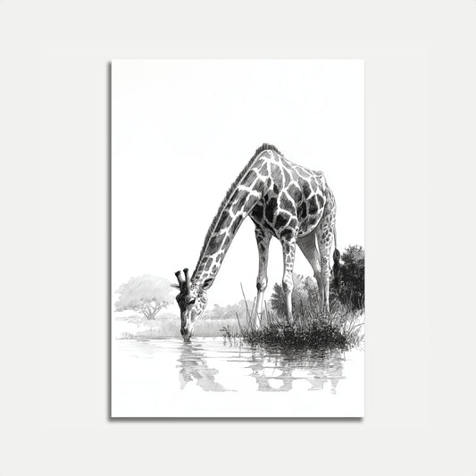 Elegant Drinking Giraffe Poster