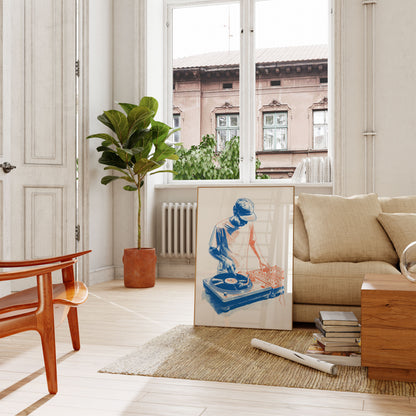 Retro DJ Turntable Art Poster