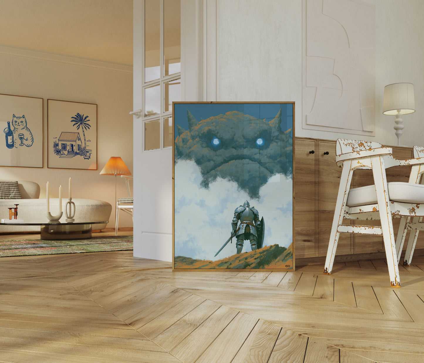 Knight Facing Stone Monster Poster
