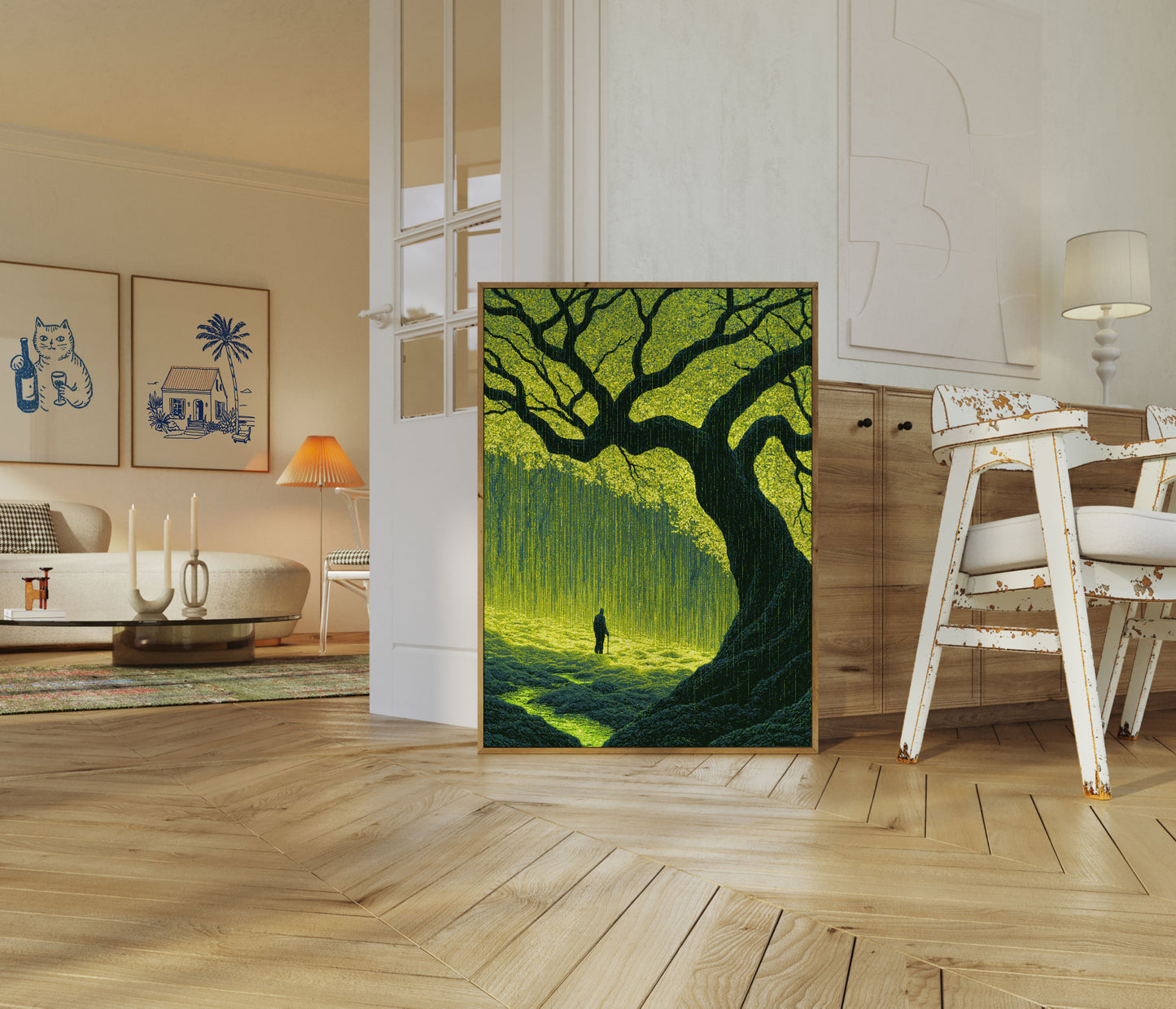 Solitary Wanderer Under Ancient Tree Poster
