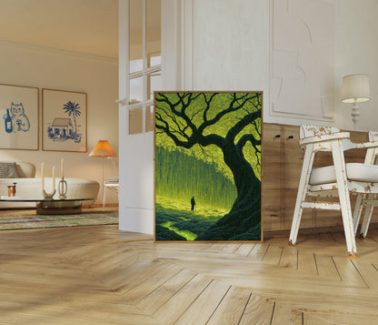 Solitary Wanderer Under Ancient Tree Poster