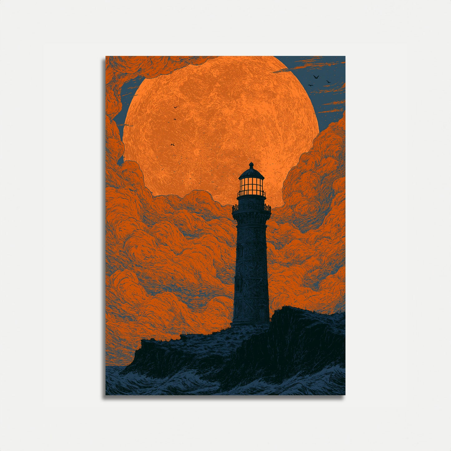 Leuchtturm unter dem Erntemond Poster