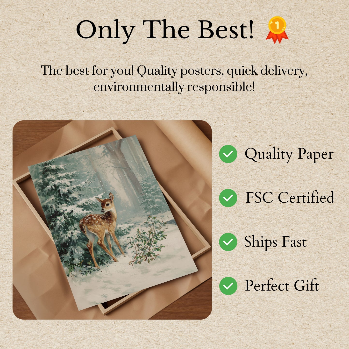 Fawn in Snowy Forest Poster