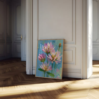 Affiche de Peinture à l'Huile Fleurs de Lotus Rose