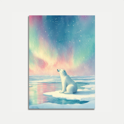 Póster de oso polar con aurora ártica