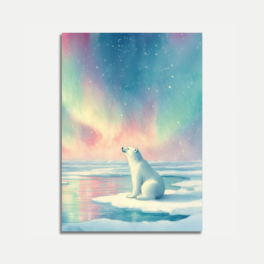 Póster de oso polar con aurora ártica