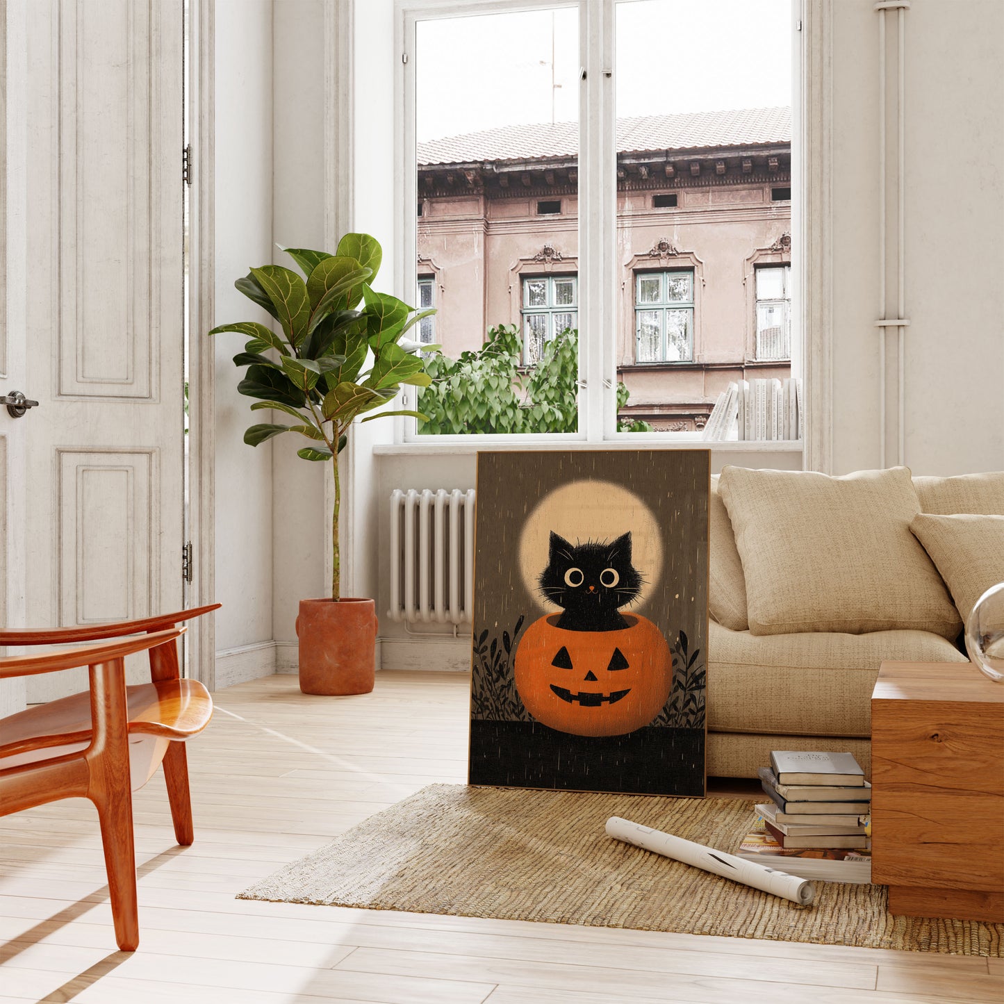 Svart Katt i Pumpkin Affisch