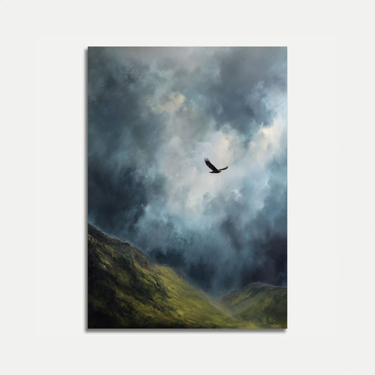 Pôster da Majestosa Águia Sobrevoando as Montanhas