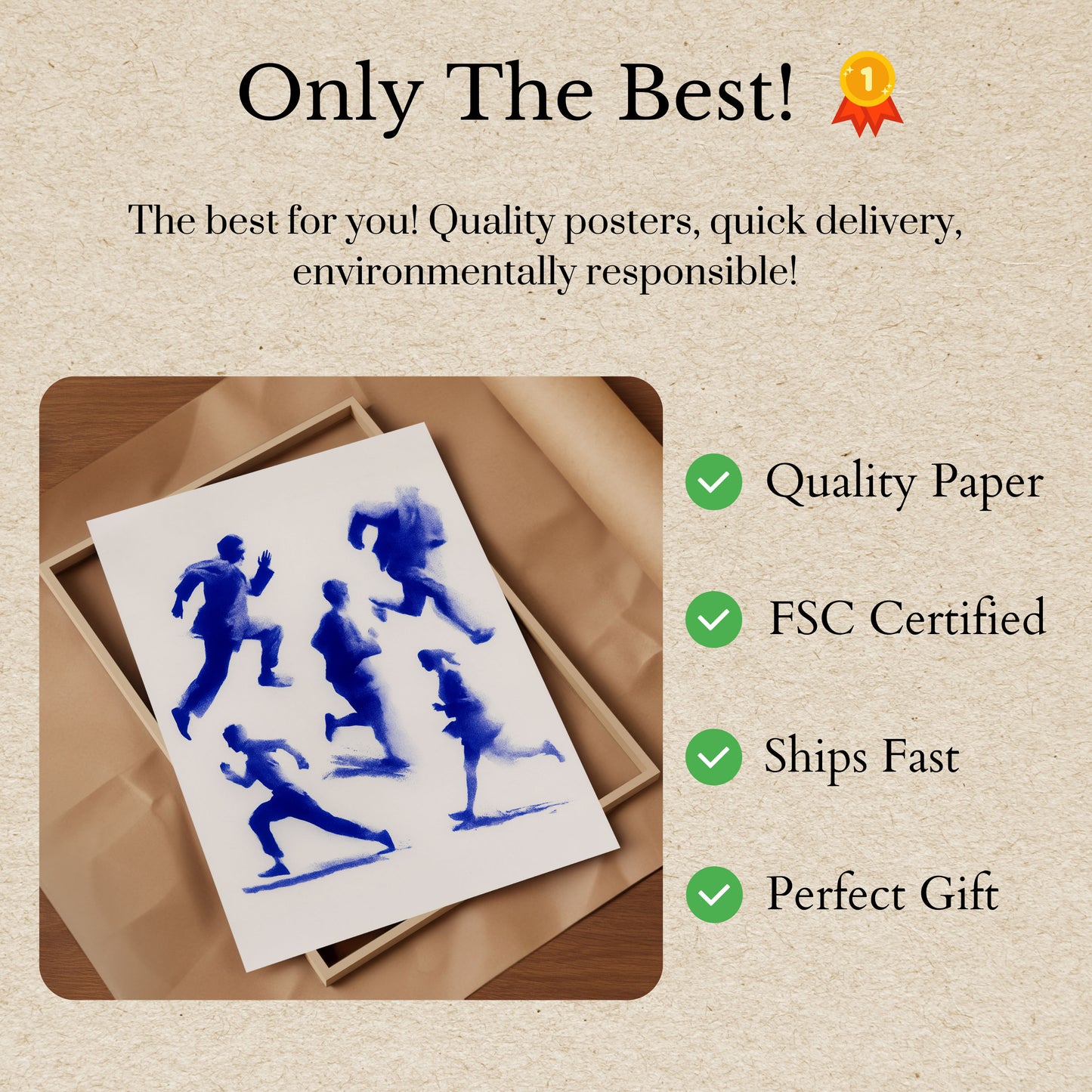 Blue Motion Running Silhouettes Poster