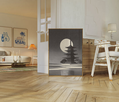 Pagoda Under Moonlight Poster