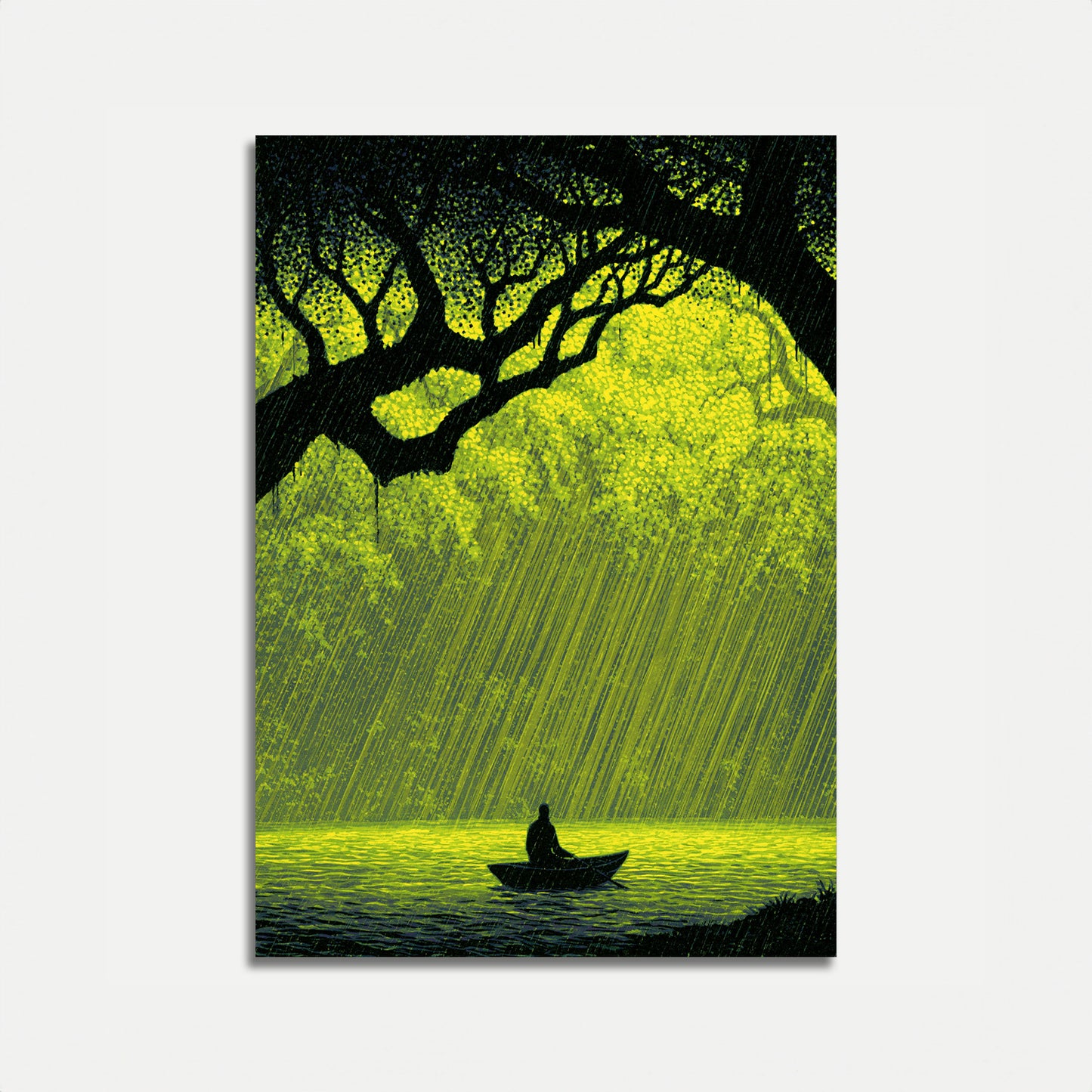Ensom Båd i Lysende Regn Plakat