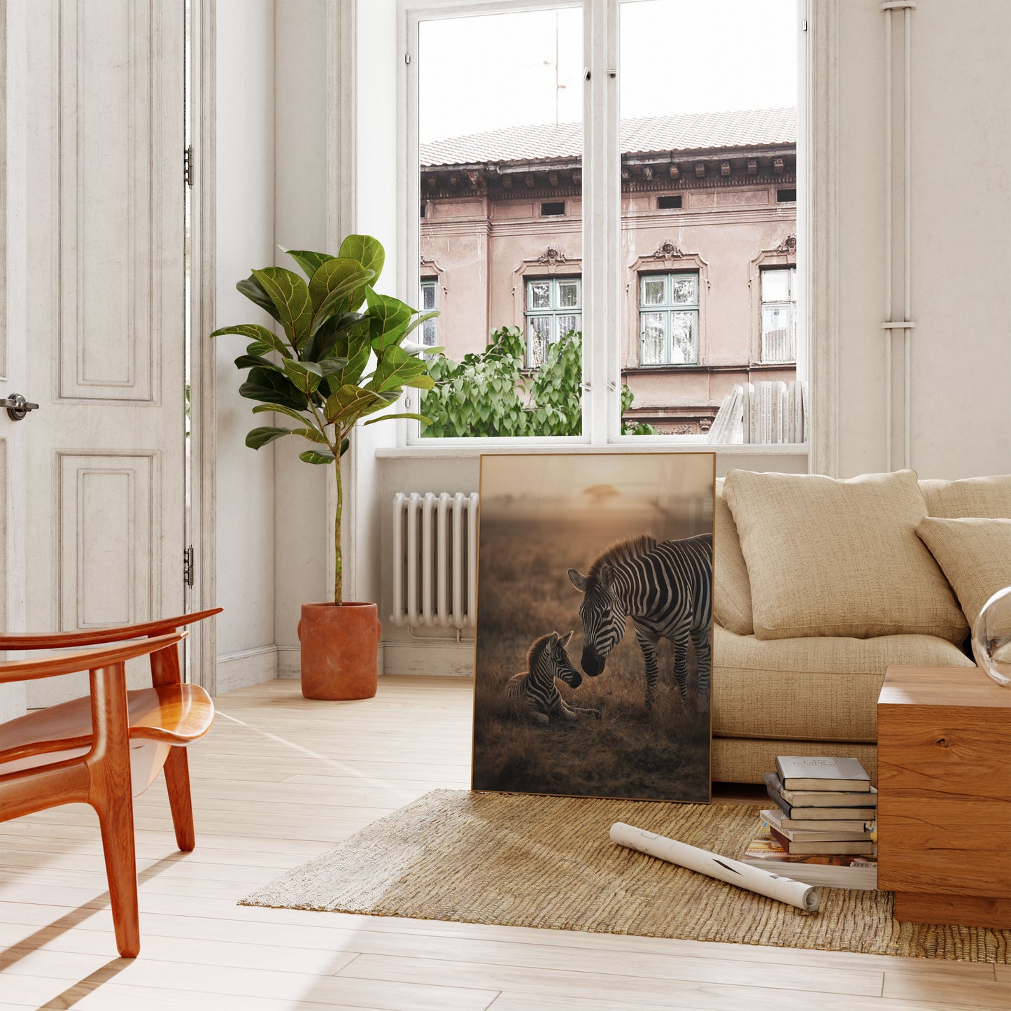 Póster de madre cebra y cría