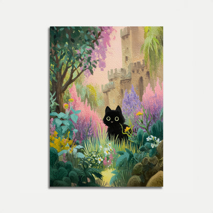 Black Cat in Magical Garden Poster