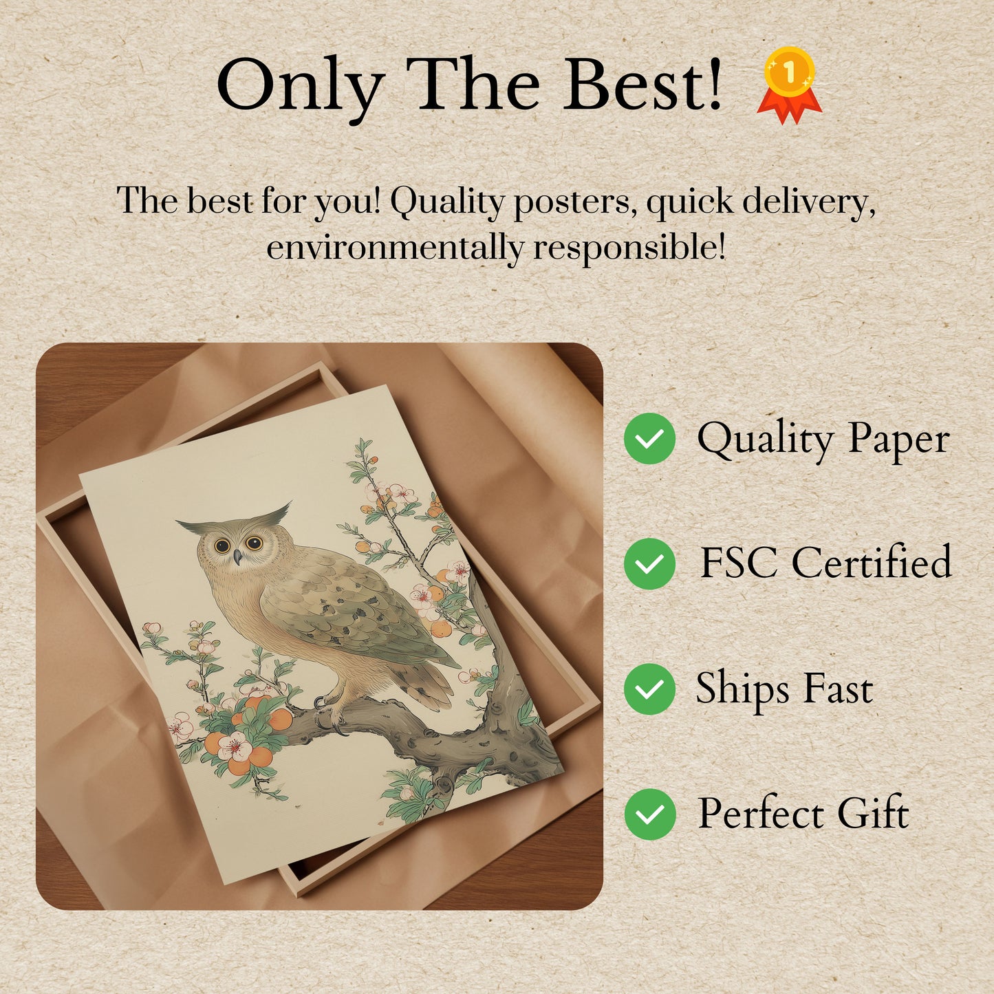 Vintage Owl Botanical Poster